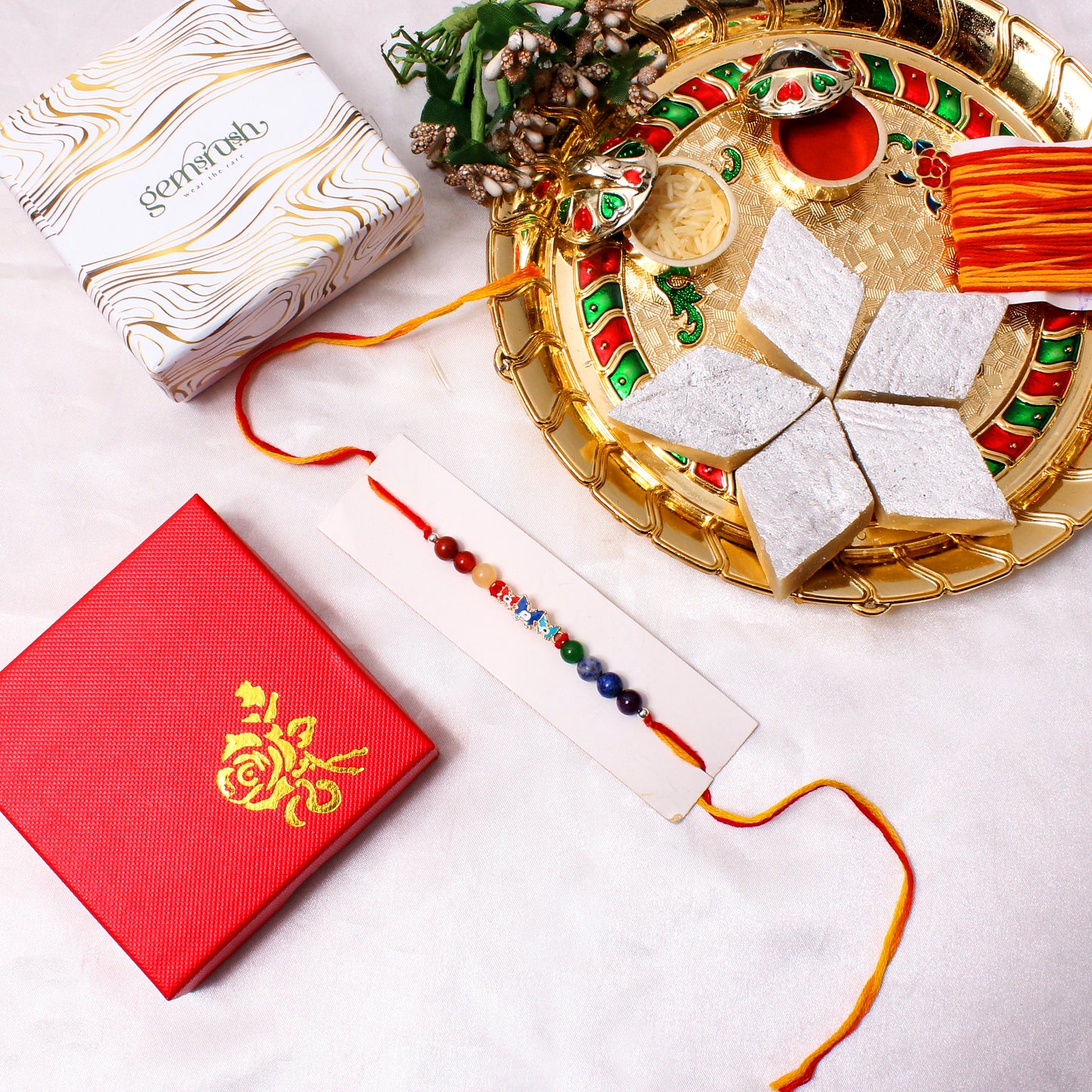 Butterfly Evil Eye Charm Gemstone Rakhi – Vibrant Protection & Love