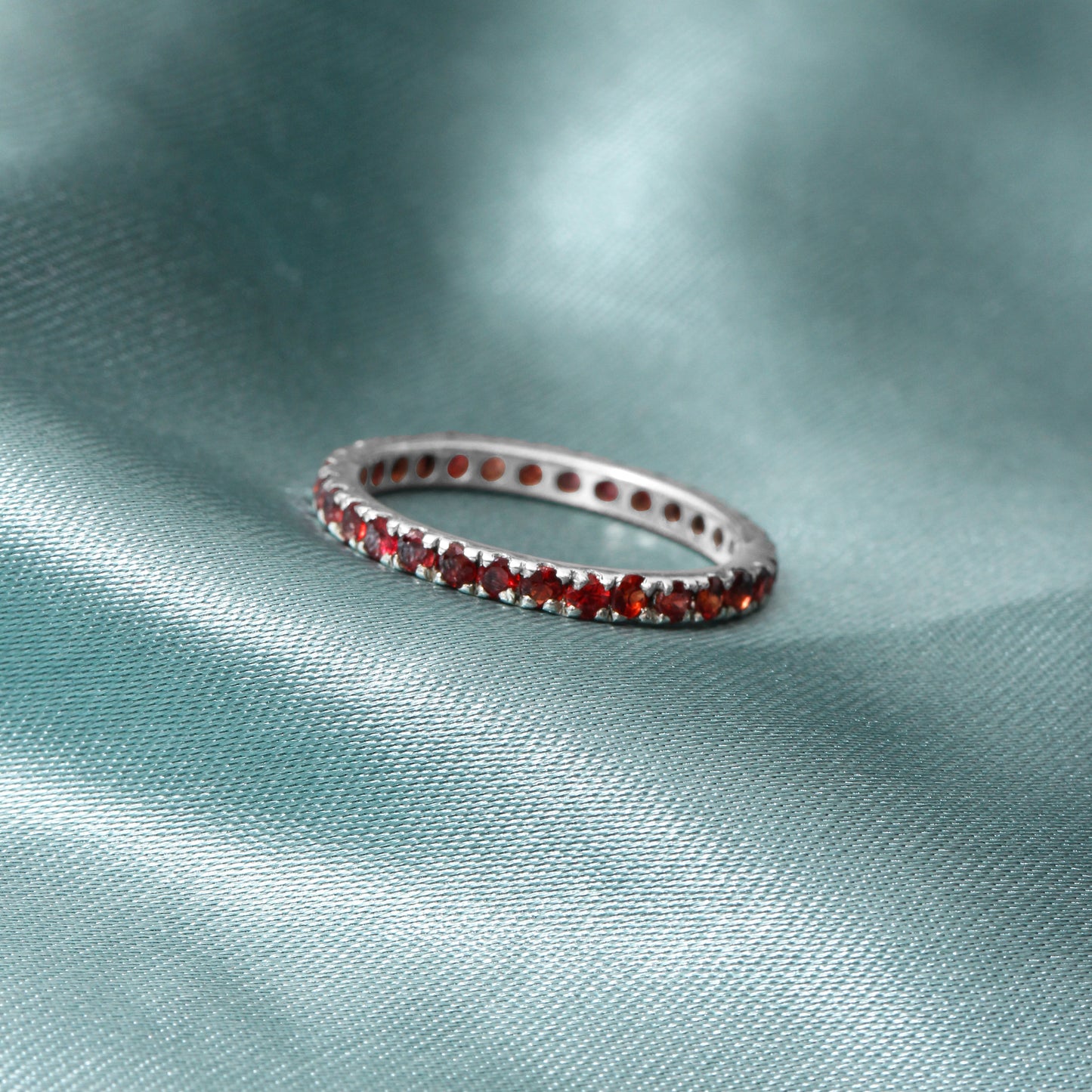Elegant Rhodolite Garnet Eternity Band Ring – Natural Red Sparkle in 925 Silver