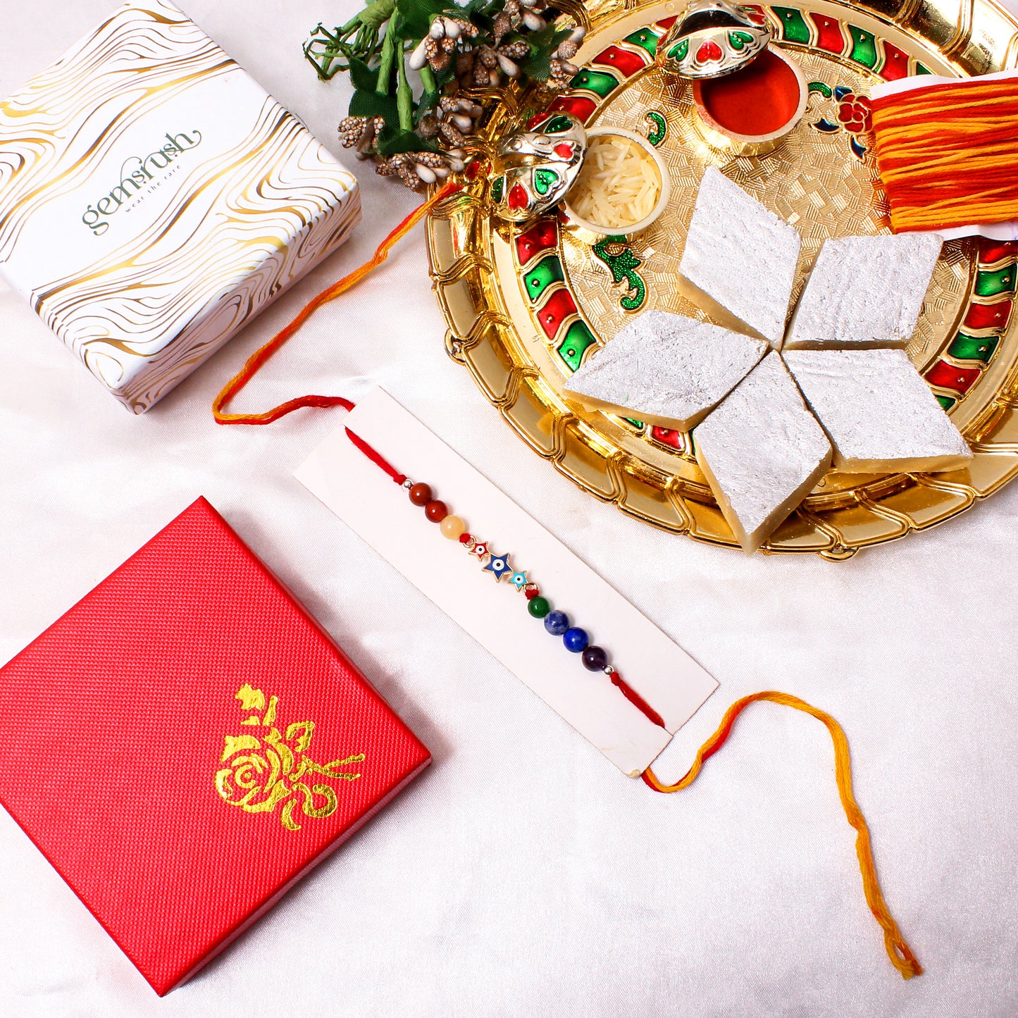 Colorful Star Evil Eye Charm Gemstone Rakhi – Protective & Stylish Gift for Raksha Bandhan