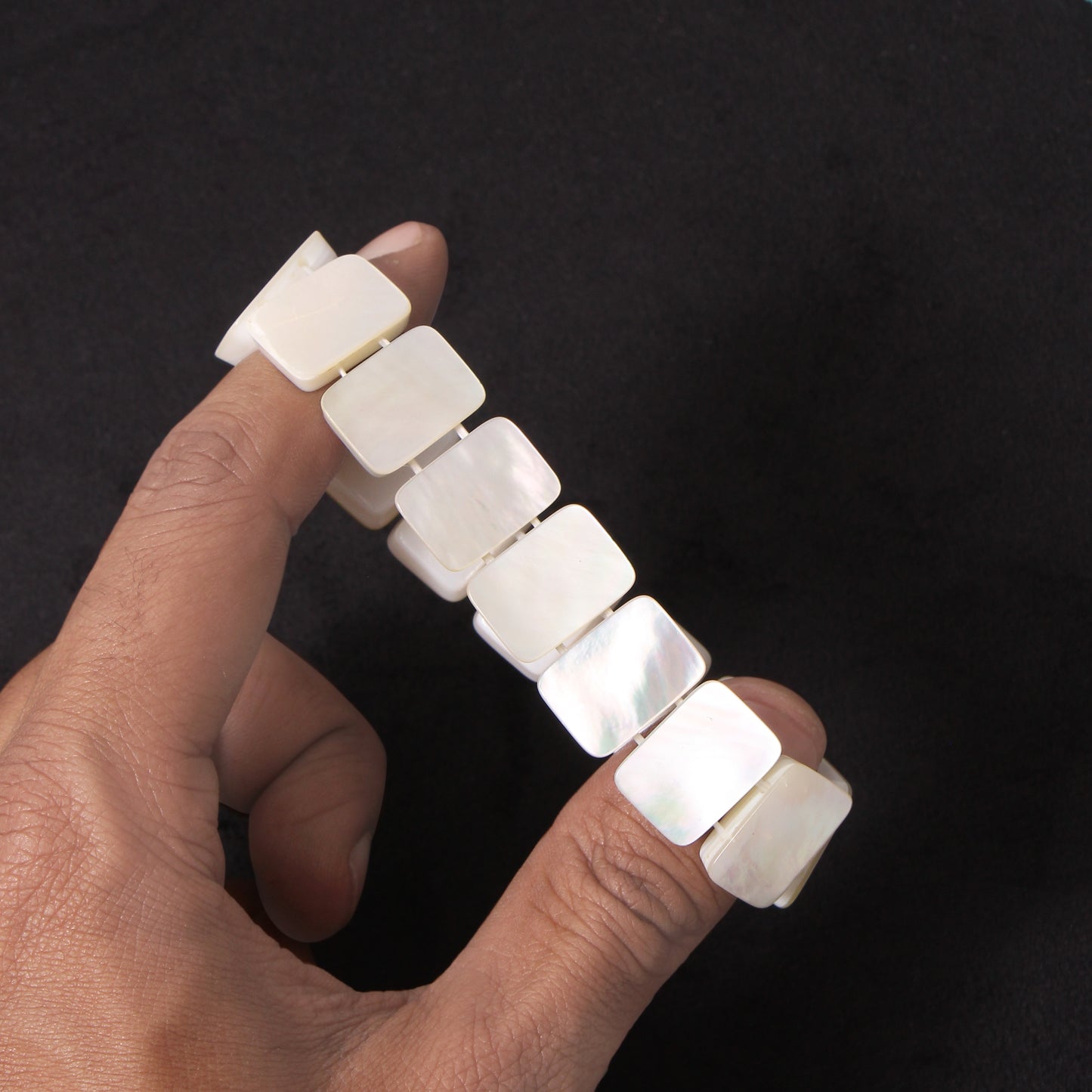Classic White Shell Pearl Rectangular Beaded Bracelet – Handmade Stretchable Jewelry for Women