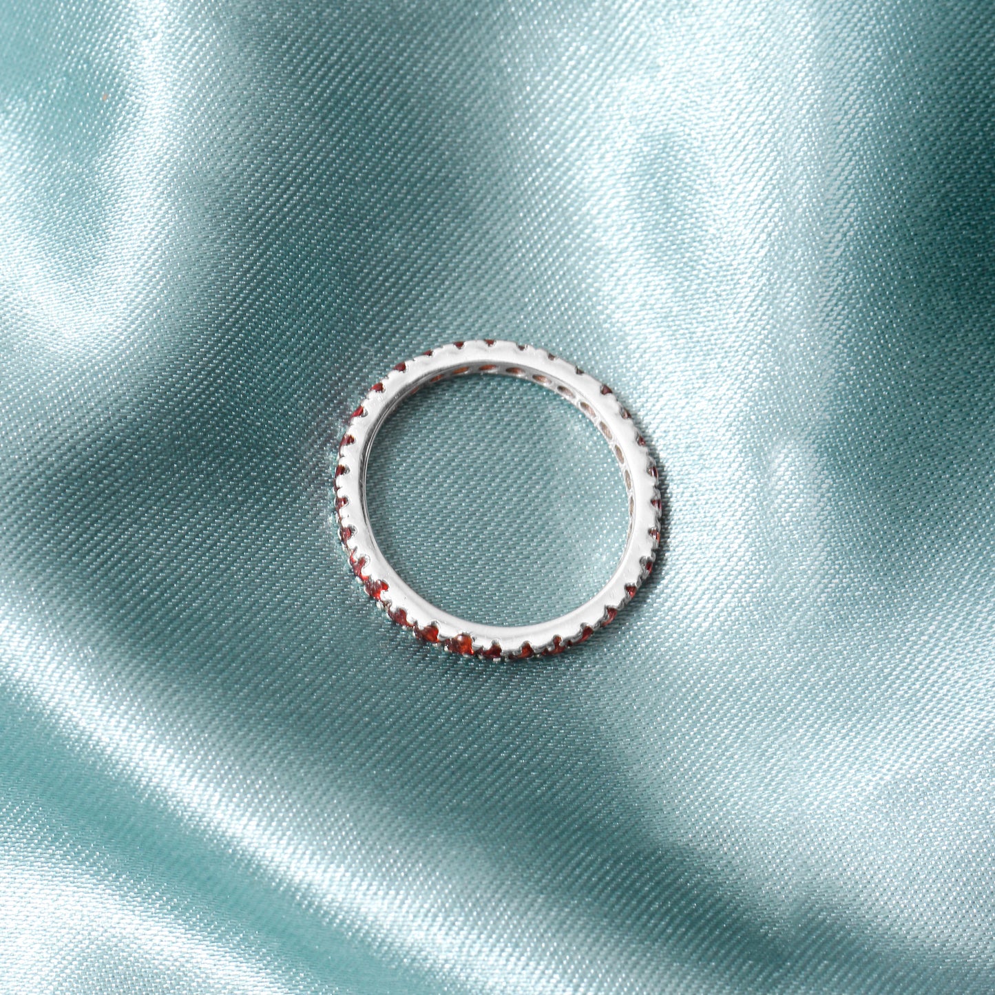 Elegant Rhodolite Garnet Eternity Band Ring – Natural Red Sparkle in 925 Silver