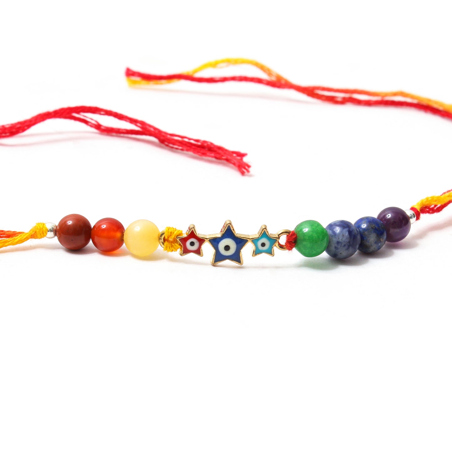 Colorful Star Evil Eye Charm Gemstone Rakhi – Protective & Stylish Gift for Raksha Bandhan