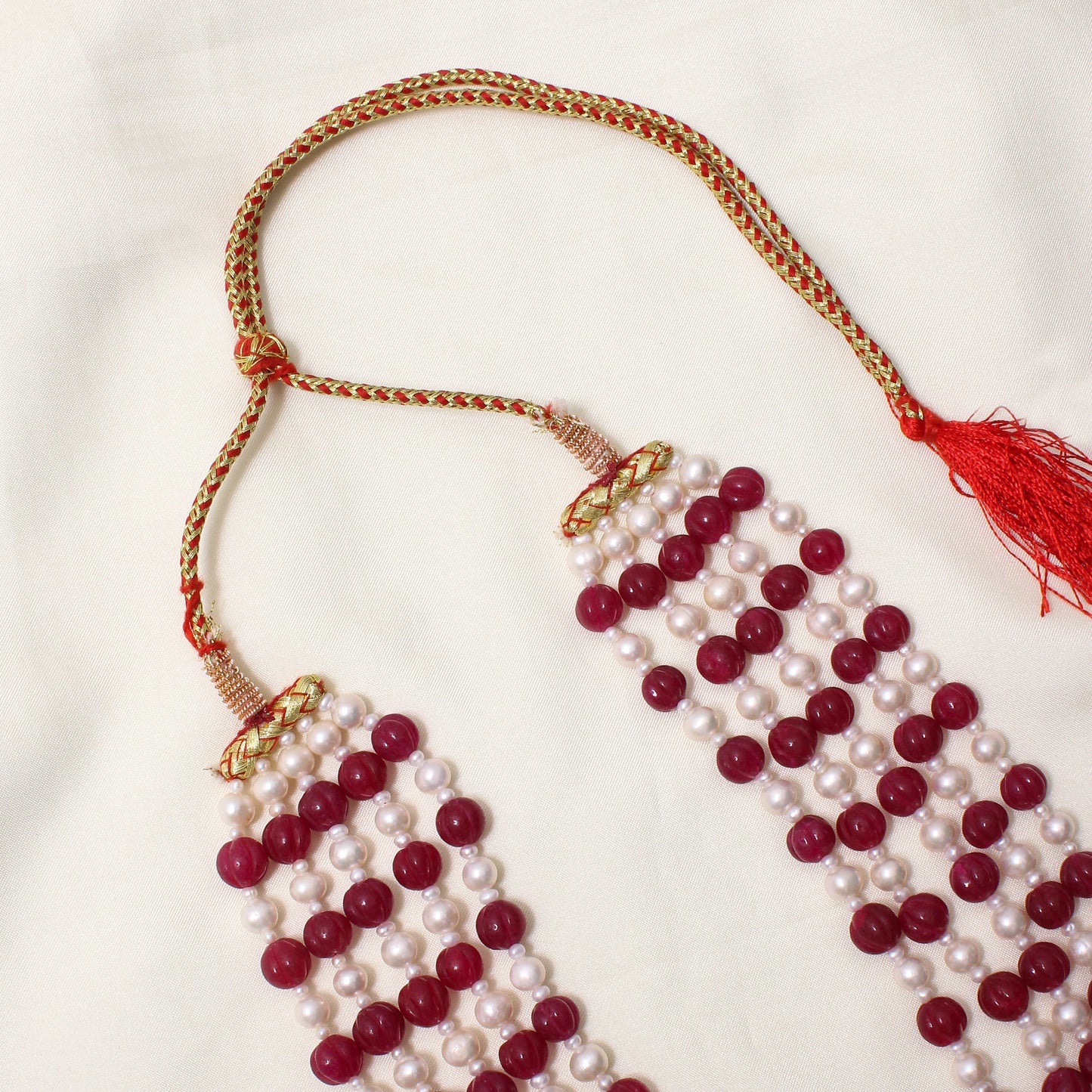 Natural Pink Quartz & Pearl 5-Layered Sarafa Necklace – Elegant Multi-Strand Statement Jewelry