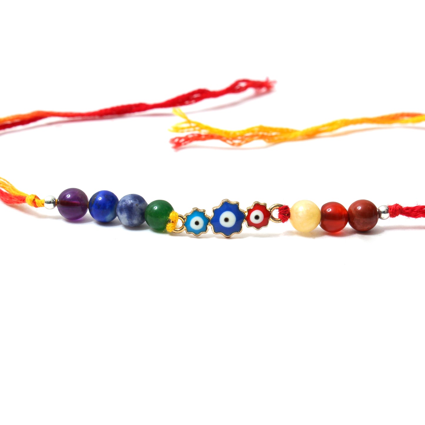 Flower Evil Eye Charm & Gemstone Rakhi – Protective Healing Crystal Rakhi for Raksha Bandhan