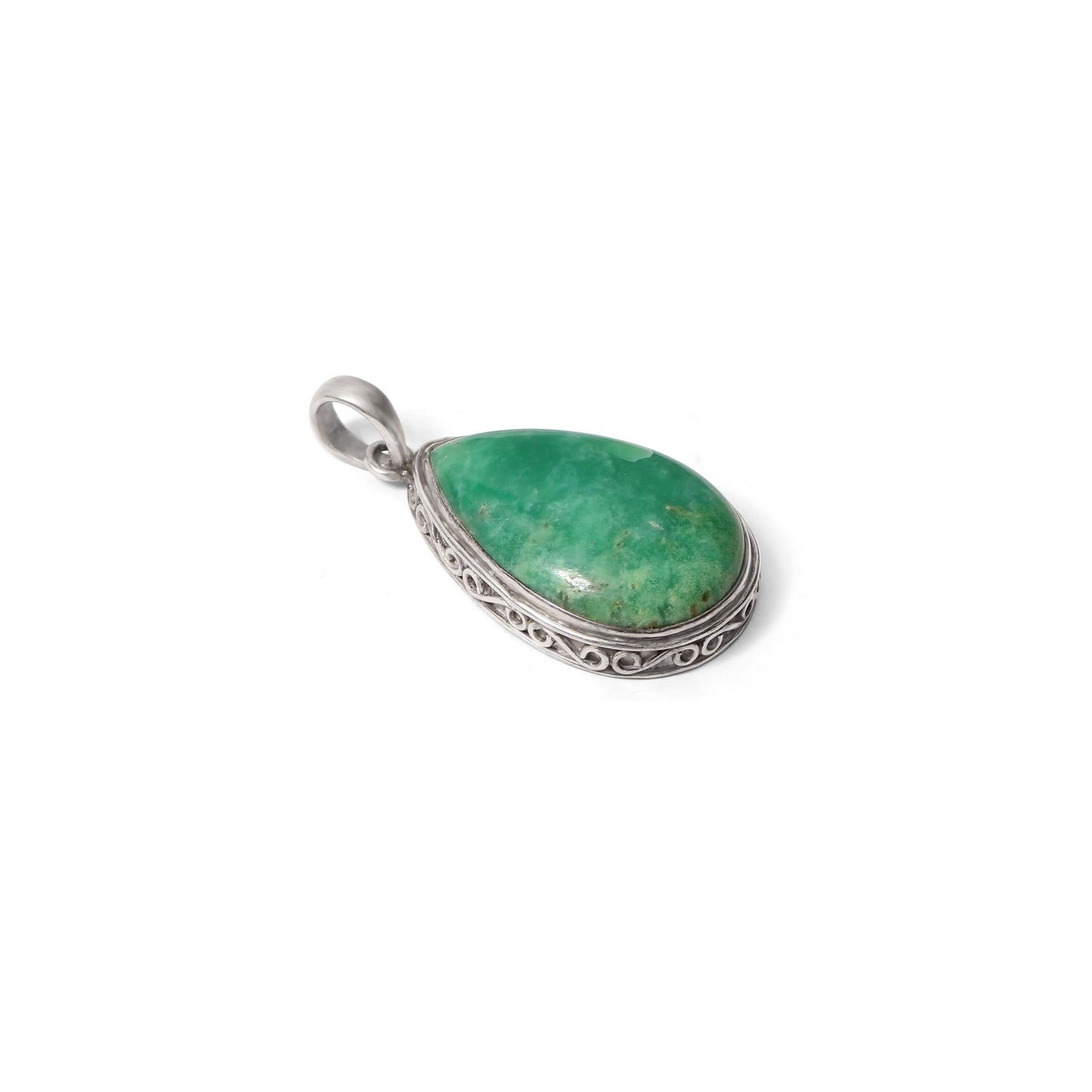 925 Sterling Silver Chrysoprase Teardrop Pendant Necklace