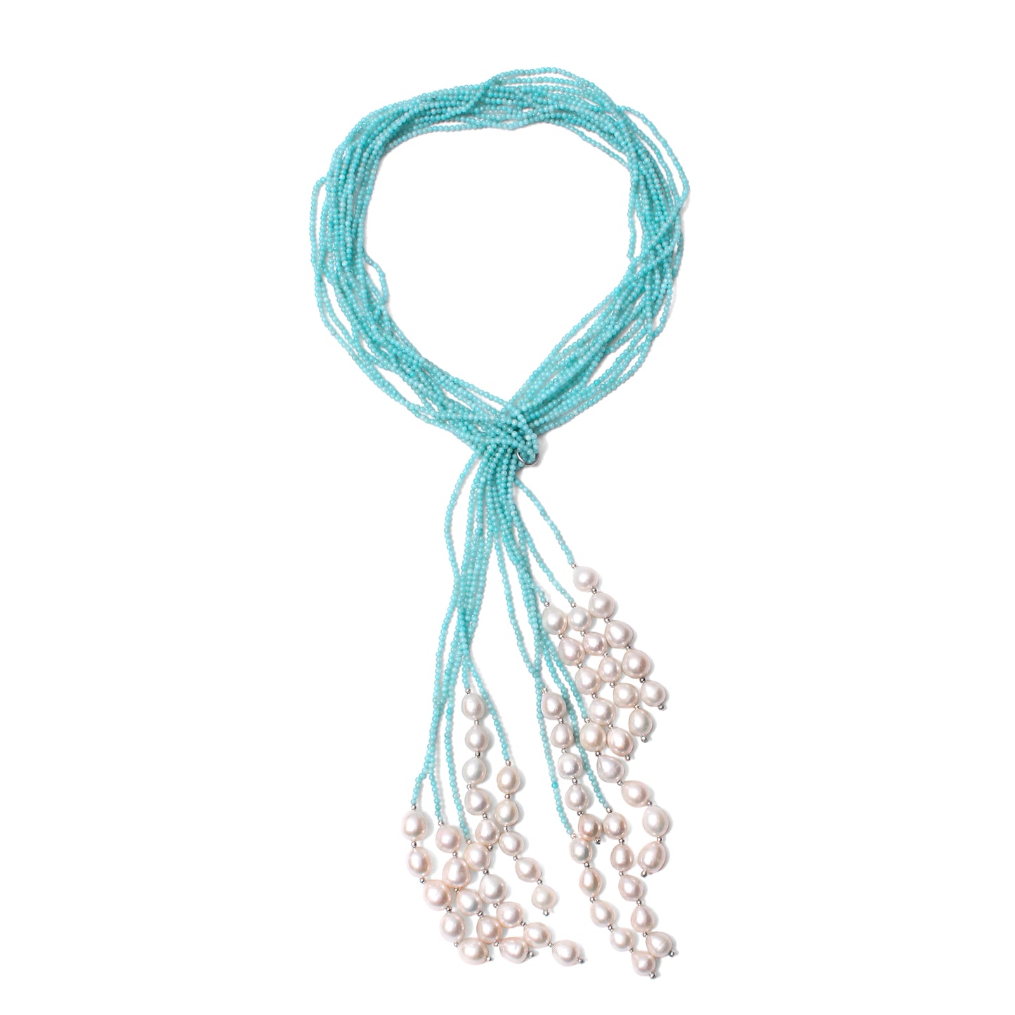 Elegant Natural Pearl & Amazonite Multi-Strand Designer Necklace – Handmade Healing Jewelry for Calm & Balance