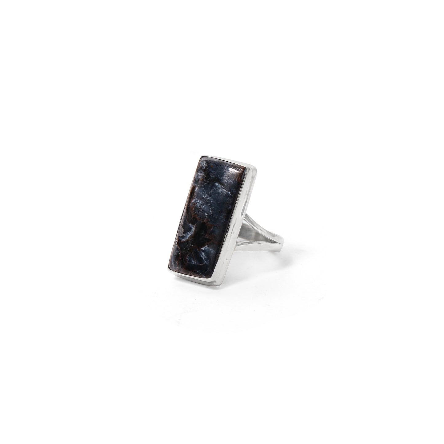Elegant 925 Sterling Silver Pietersite Rectangular Gemstone Ring