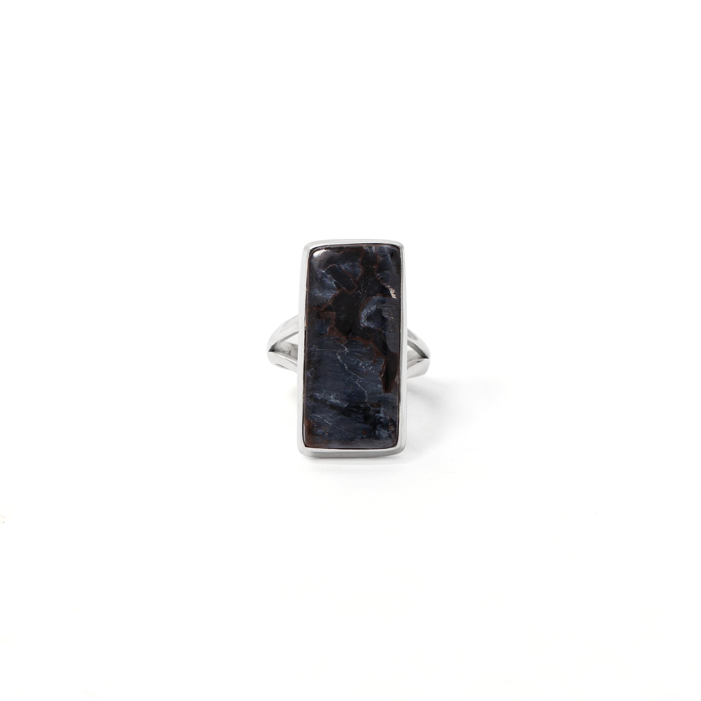 Elegant 925 Sterling Silver Pietersite Rectangular Gemstone Ring
