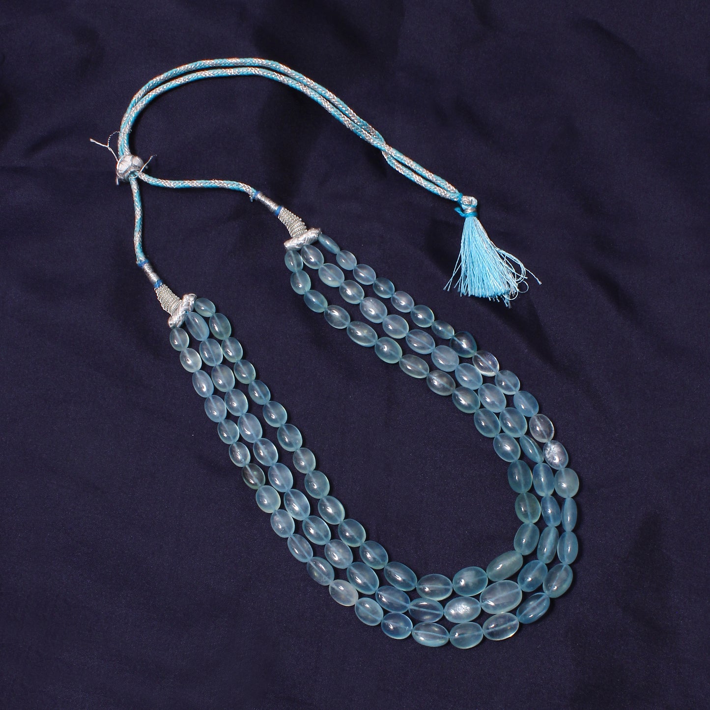Premium Natural Aquamarine 3-Layer Sarafa Necklace – High-Quality Calming Blue Gemstone Jewelry