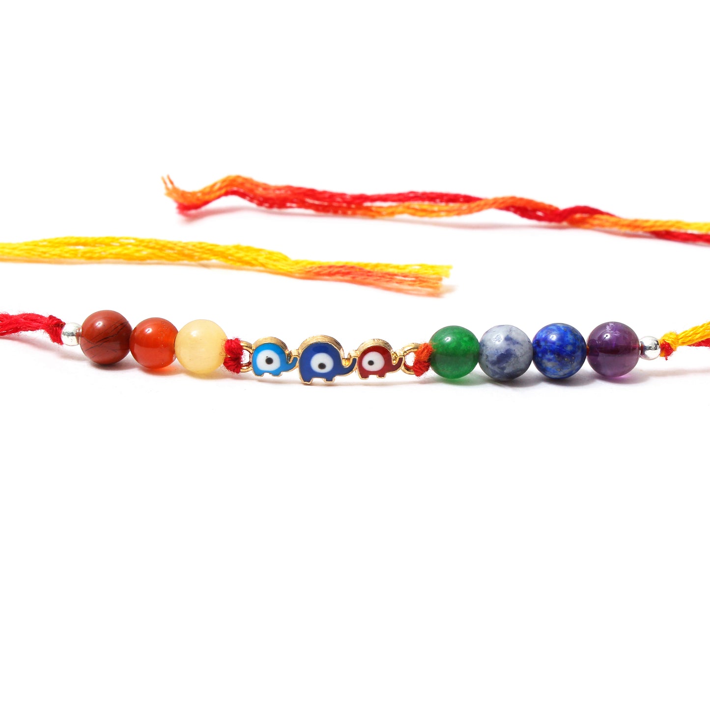 Elephant Evil Eye Charm Gemstone Rakhi – Amethyst, Lapis Lazuli, Aventurine & More for Protection & Positivity
