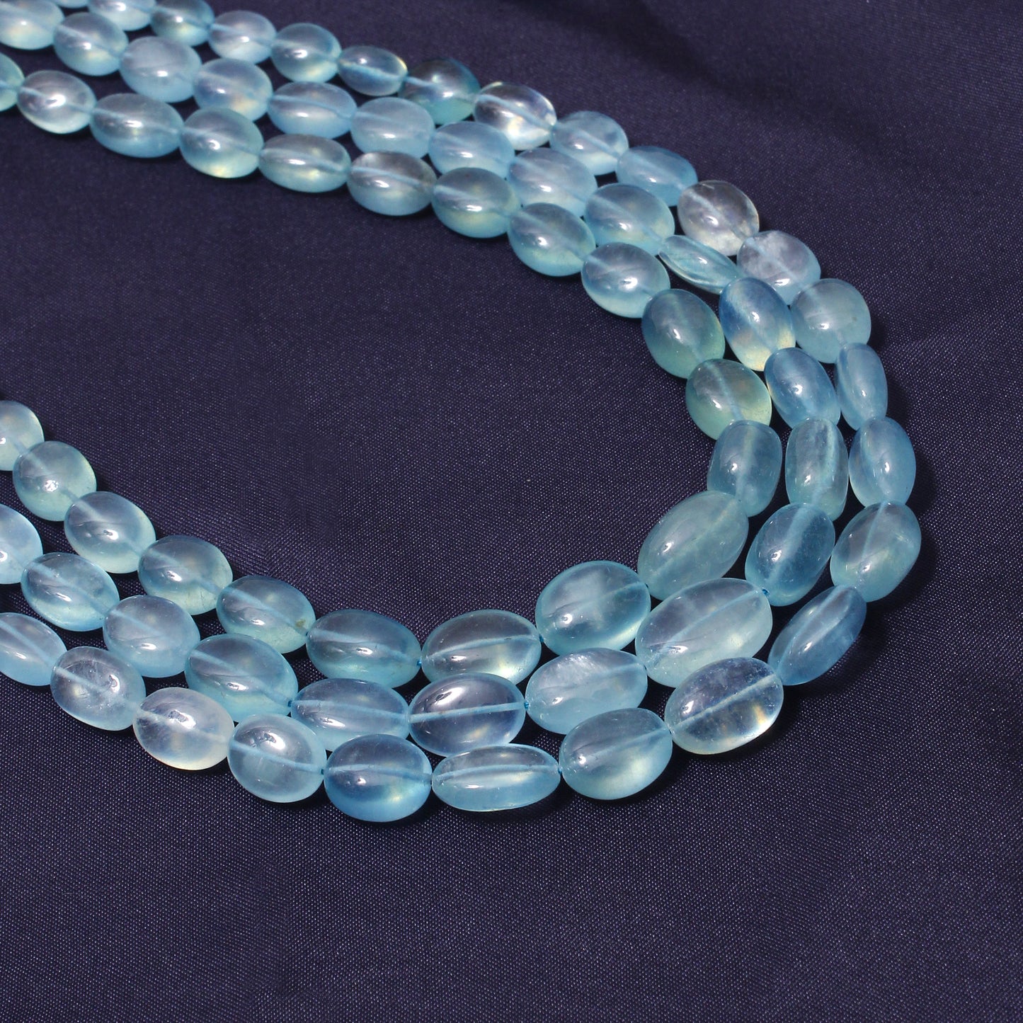 Premium Natural Aquamarine 3-Layer Sarafa Necklace – High-Quality Calming Blue Gemstone Jewelry