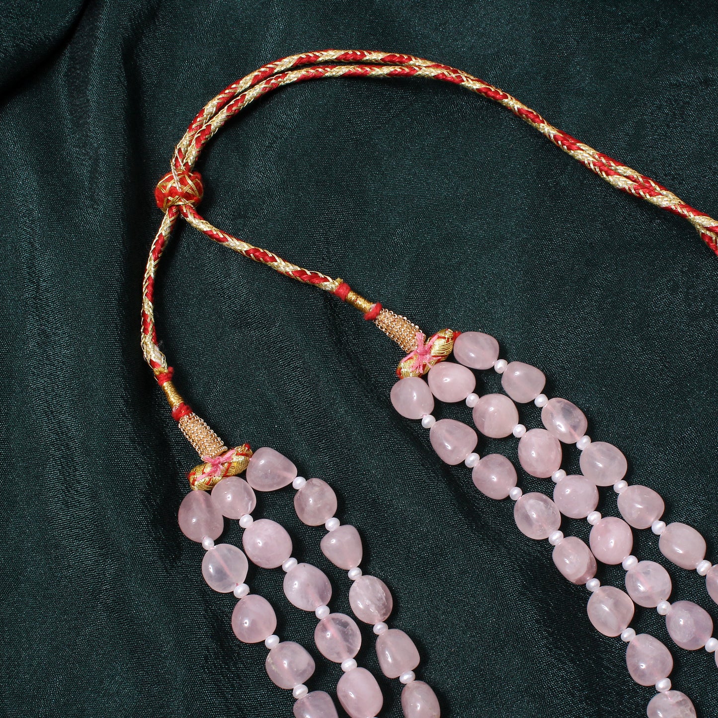 Elegant Triple-Layer Natural Rose Quartz Beaded Necklace – Crystal of Love & Inner Peace