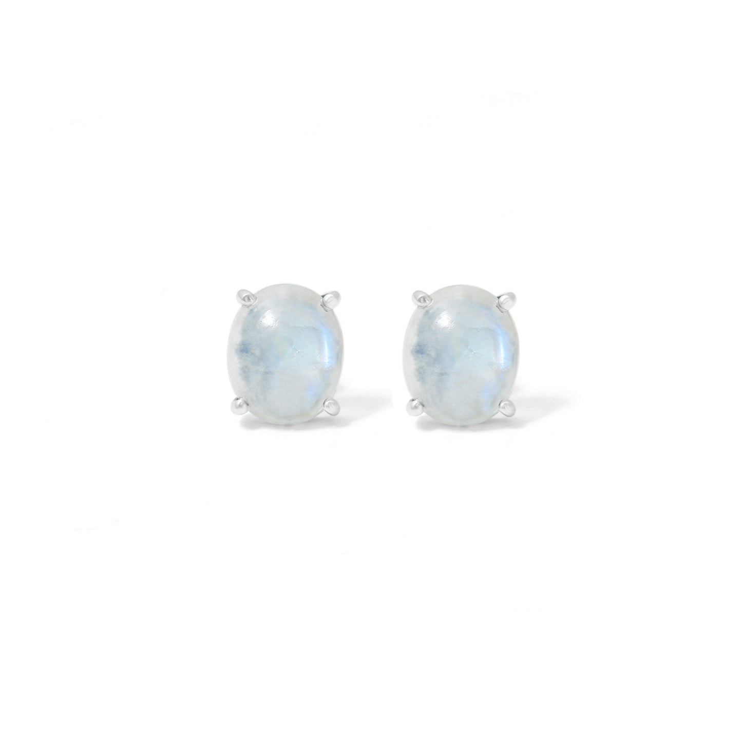 Natural Rainbow Moonstone Stud Earrings – 925 Sterling Silver | Elegant & Minimalist Gemstone Jewelry