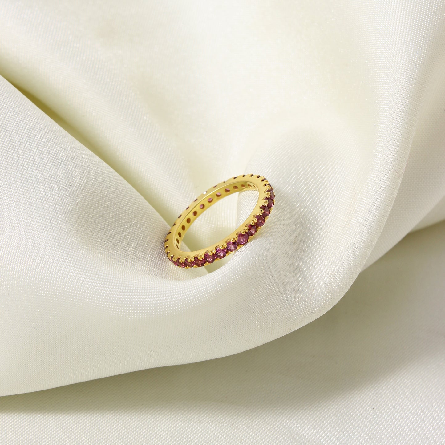 Natural Purple Garnet Eternity Band – 925 Sterling Silver Stacking Ring