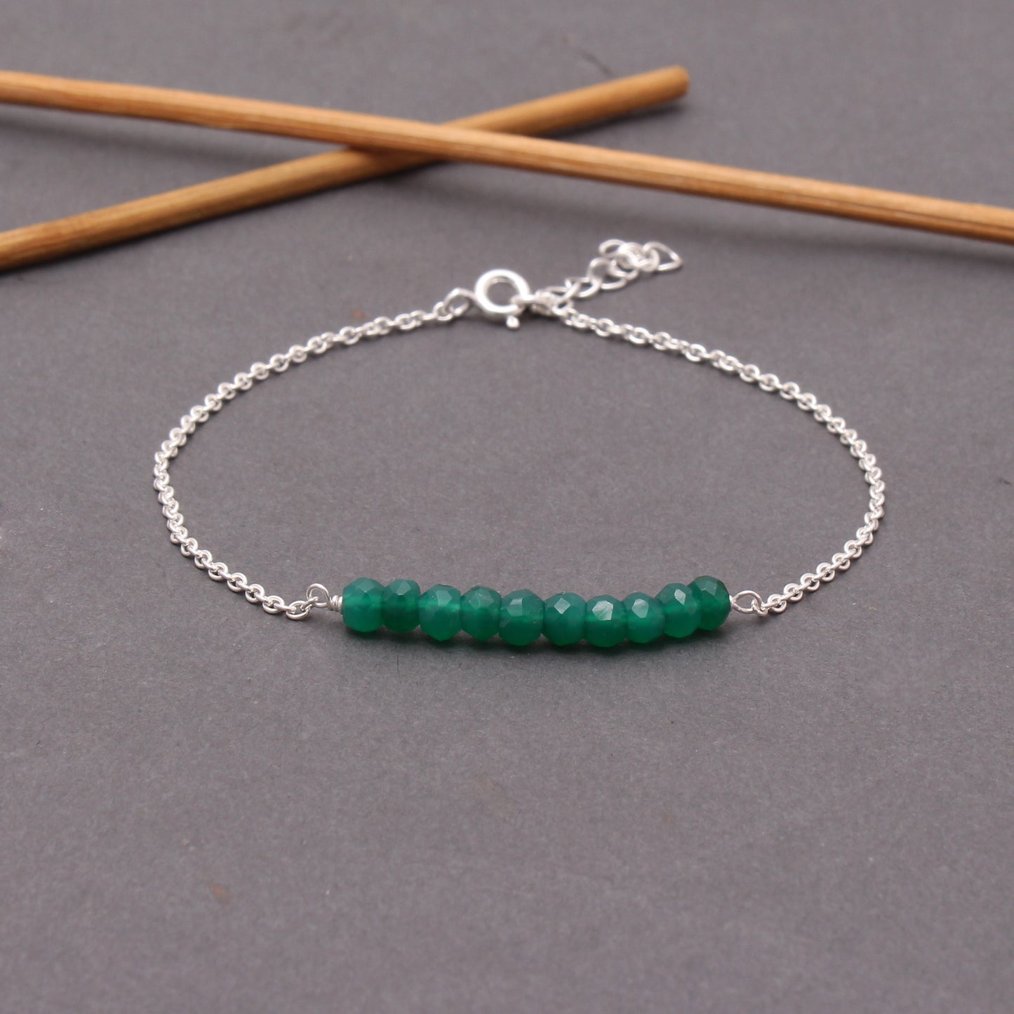 Natural Green Onyx Beaded Chain Bracelet