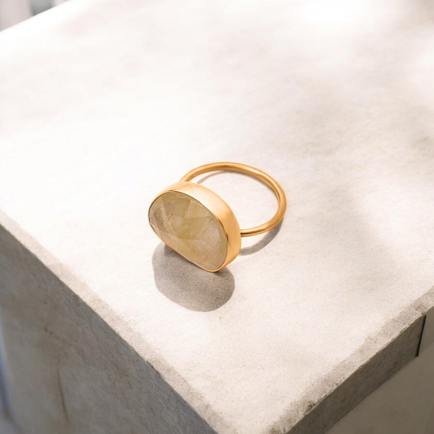 Stunning 925 Sterling Silver Golden Rutile Quartz Ring – Handcrafted Elegance