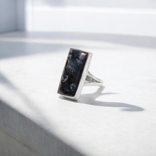 Elegant 925 Sterling Silver Pietersite Rectangular Gemstone Ring