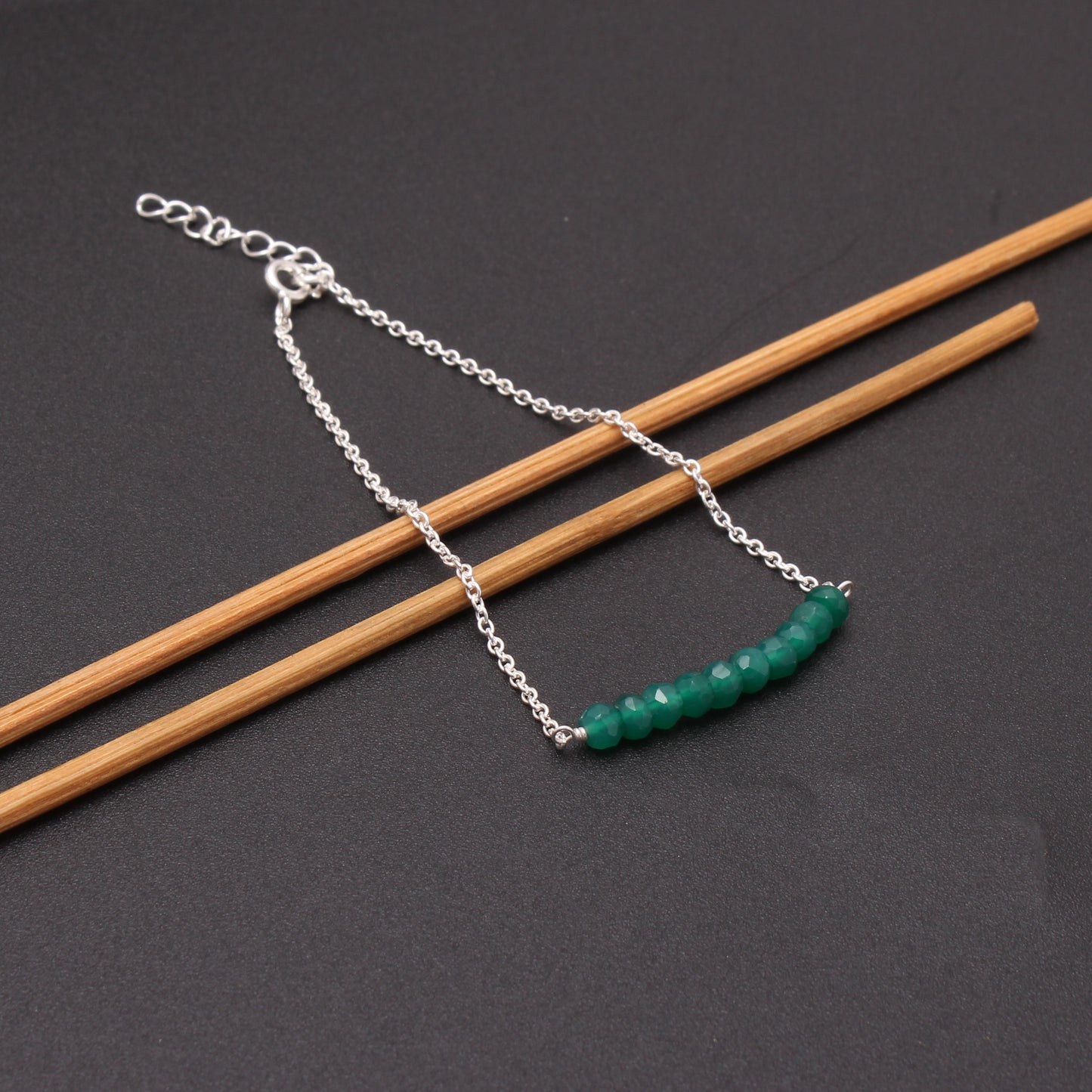 Natural Green Onyx Beaded Chain Bracelet