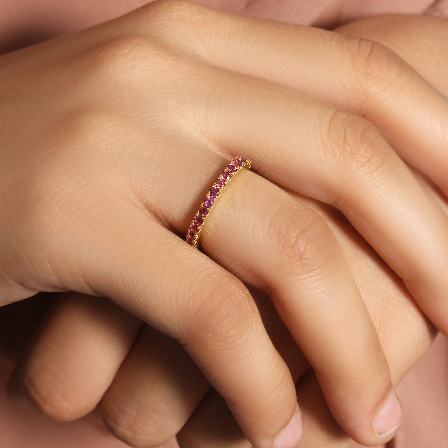 Natural Purple Garnet Eternity Band – 925 Sterling Silver Stacking Ring