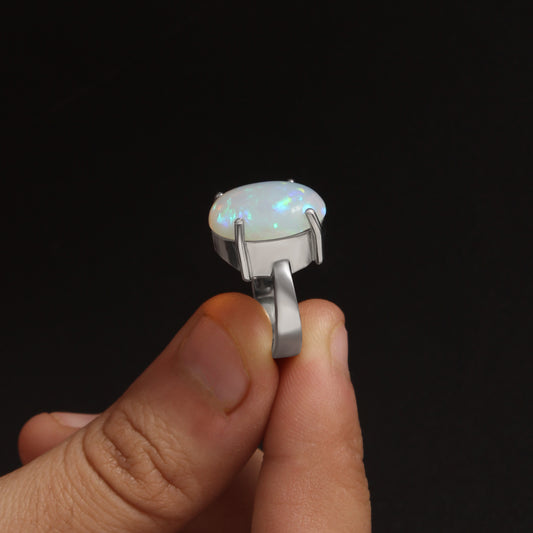Natural Fire Opal Sterling Silver Ring – Iridescent Gemstone Jewelry for Elegant Style