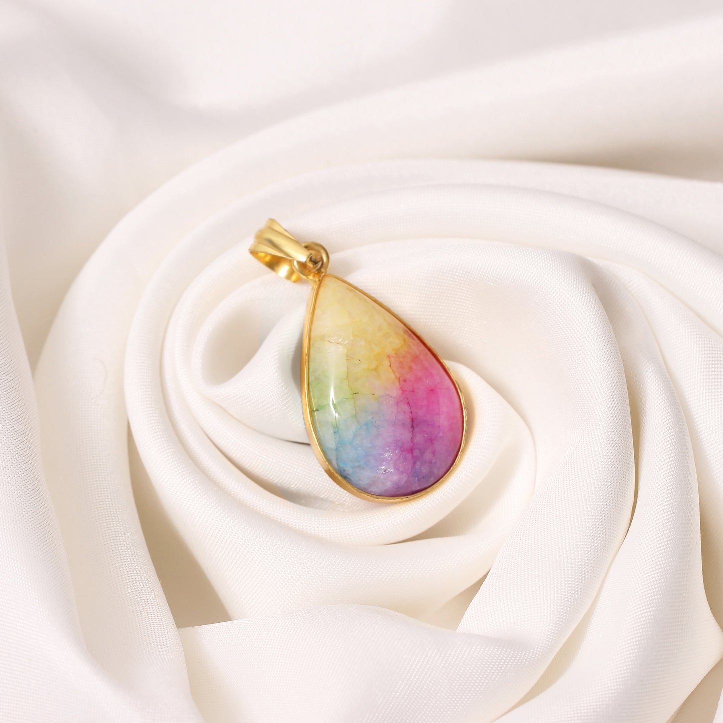 925 Sterling Silver Solar Quartz Gemstone Pendant Necklace - Vibrant Multi-Color Jewelry