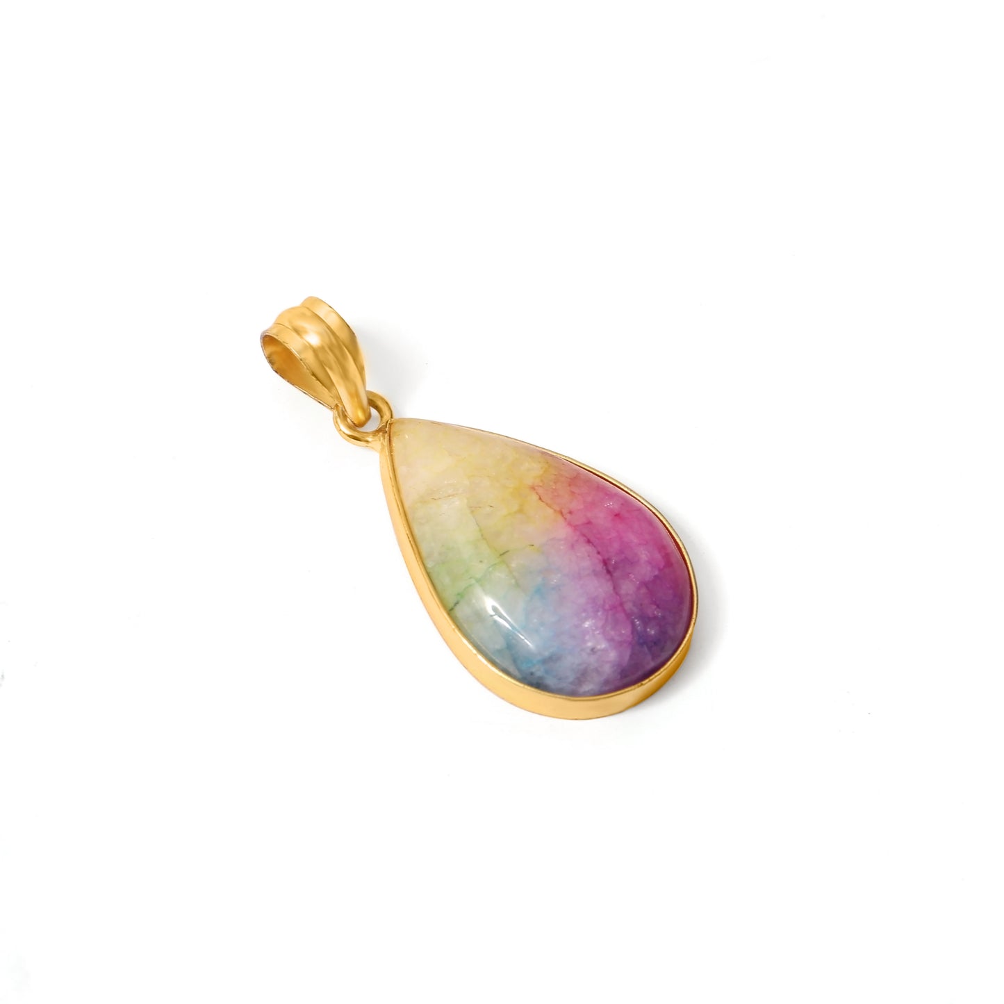 925 Sterling Silver Solar Quartz Gemstone Pendant Necklace - Vibrant Multi-Color Jewelry