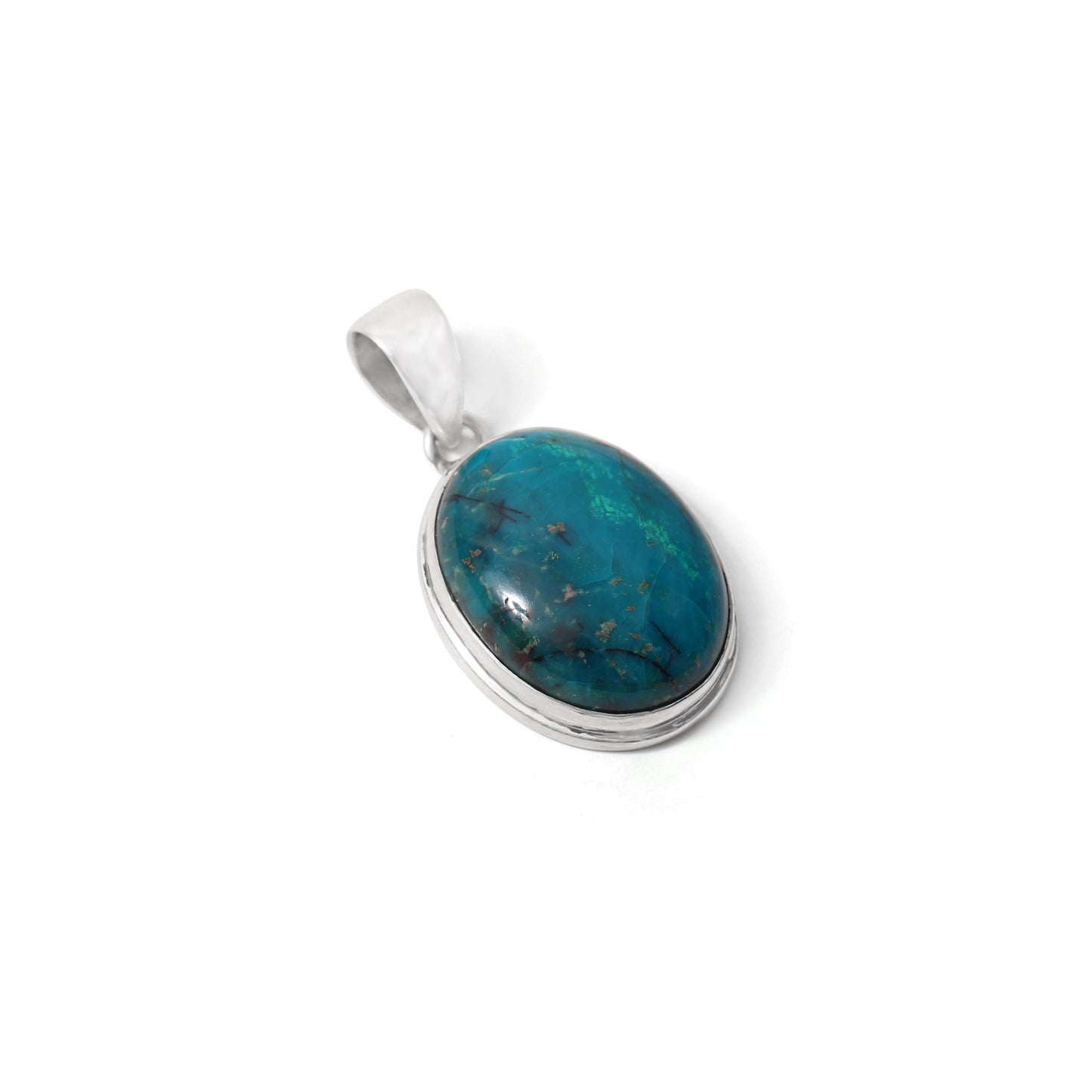 925 Sterling Silver Chrysocolla Oval Pendant Necklace