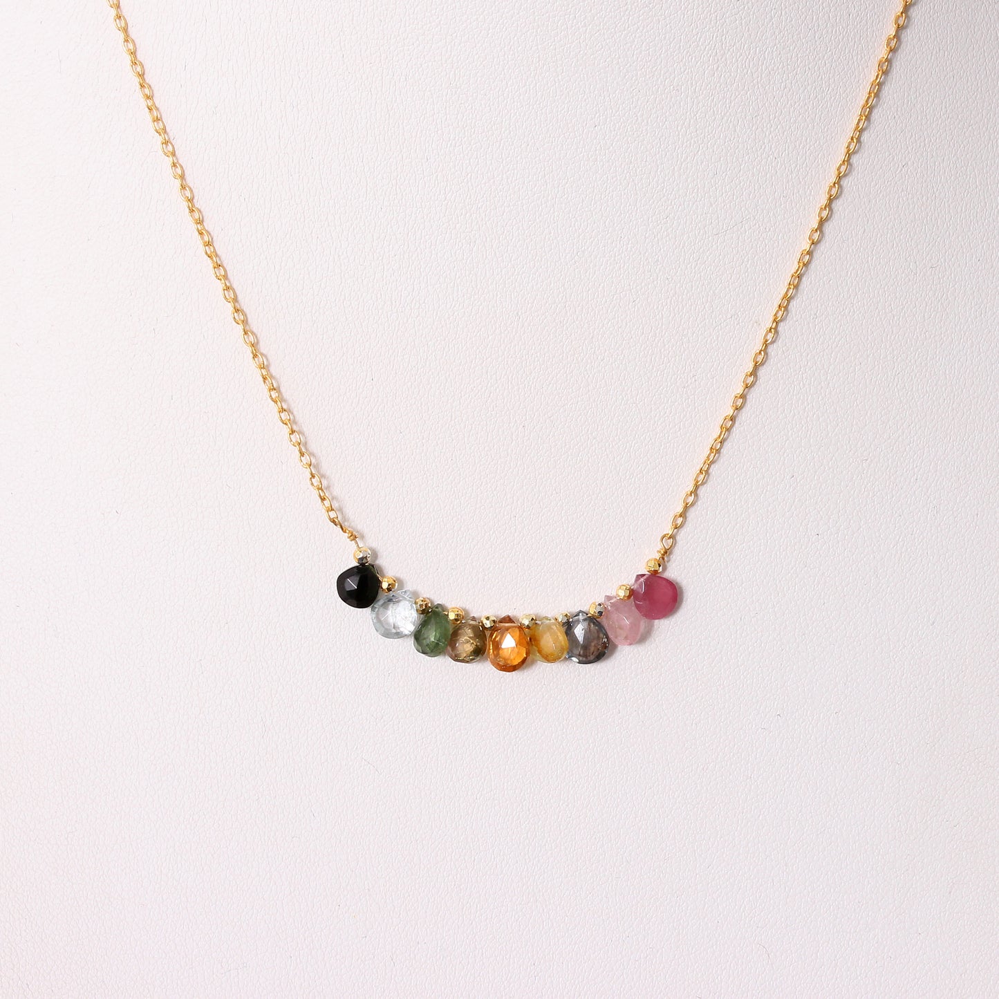 Natural Multi Tourmaline Beaded Gemstone Necklace – Gold Plated Chain | Elegant Handmade Jewelry