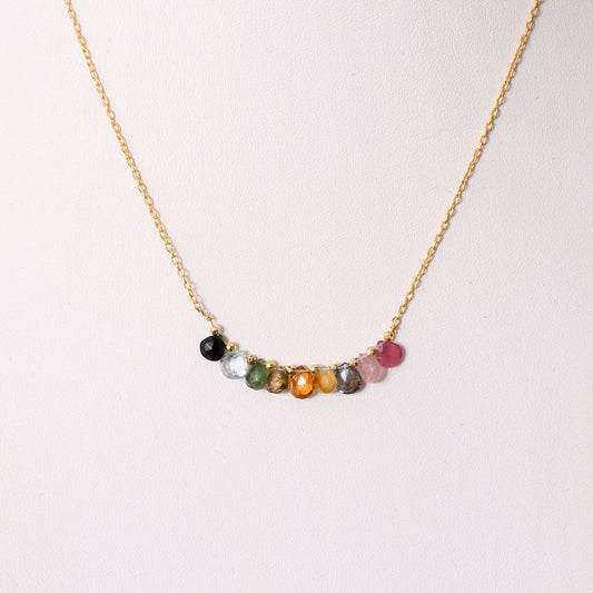 Natural Multi Tourmaline Beaded Gemstone Necklace – Gold Plated Chain | Elegant Handmade Jewelry
