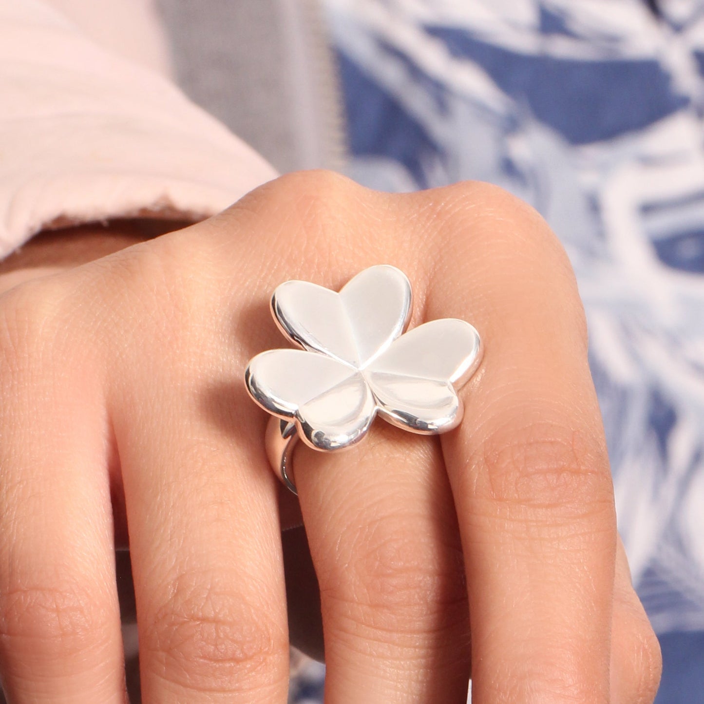 Elegant 925 Sterling Silver Three-Leaf Clover Ring – Lucky Charm Jewelry