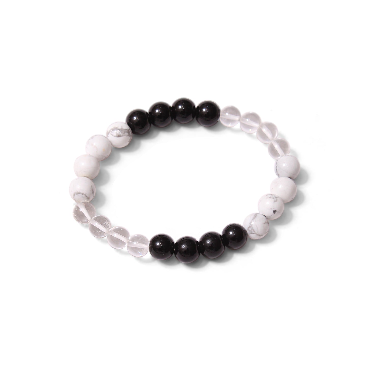 Aries Zodiac Sign Bracelet (Mesh Rashi Bracelet) – Natural Howlite, Black Onyx & Clear Quartz Beads