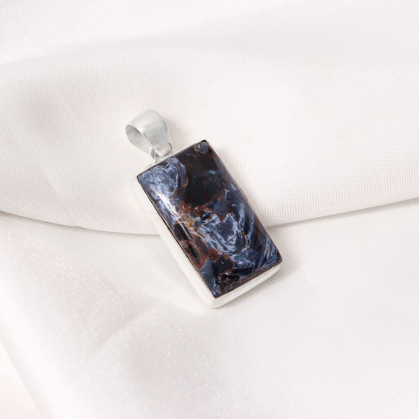 925 Sterling Silver Rectangular Pietersite Pendant Necklace