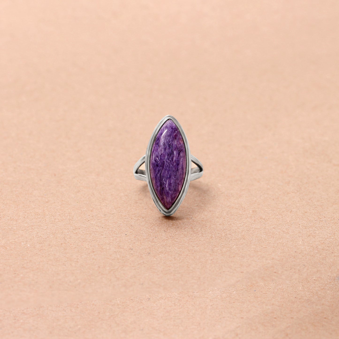 925 Sterling Silver Charoite Marquise Ring – Purple Gemstone Elegance