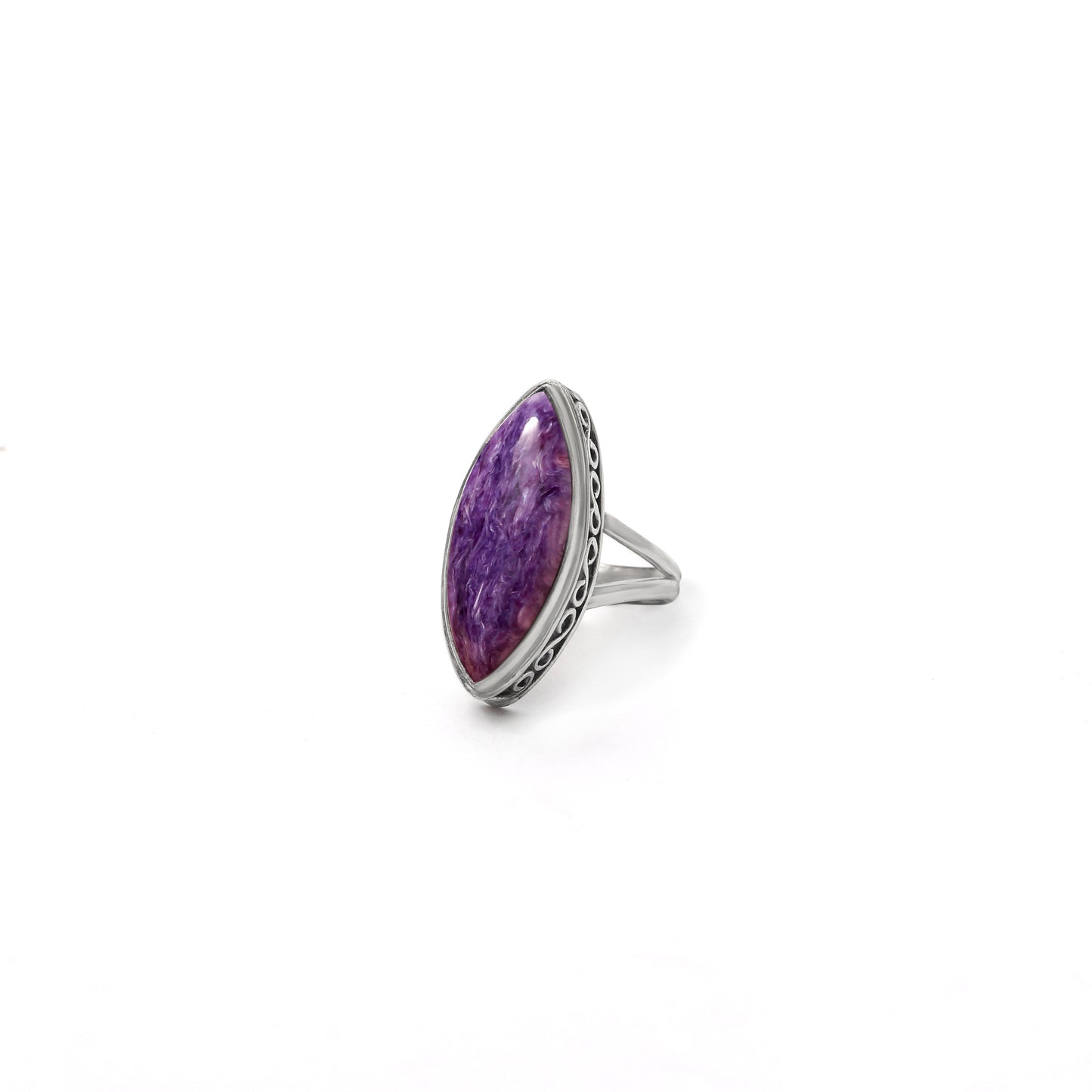 925 Sterling Silver Charoite Marquise Ring – Purple Gemstone Elegance