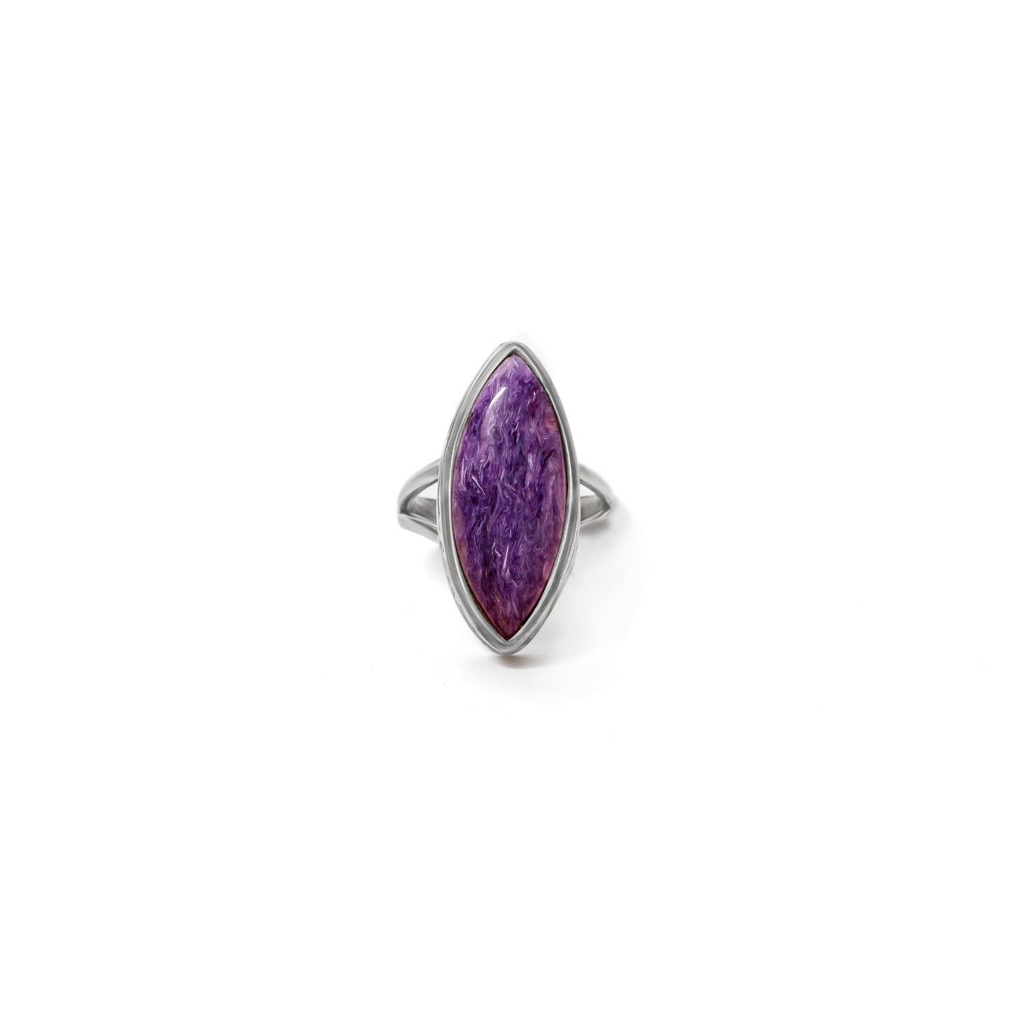 925 Sterling Silver Charoite Marquise Ring – Purple Gemstone Elegance