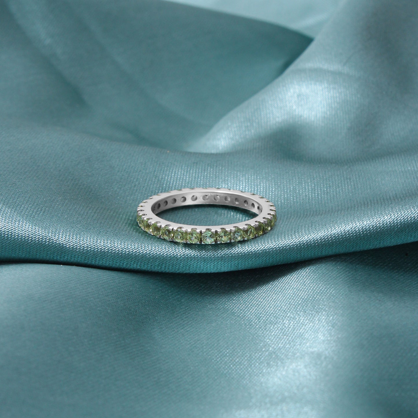 Natural Green Peridot Eternity Band – Sterling Silver Stackable Ring