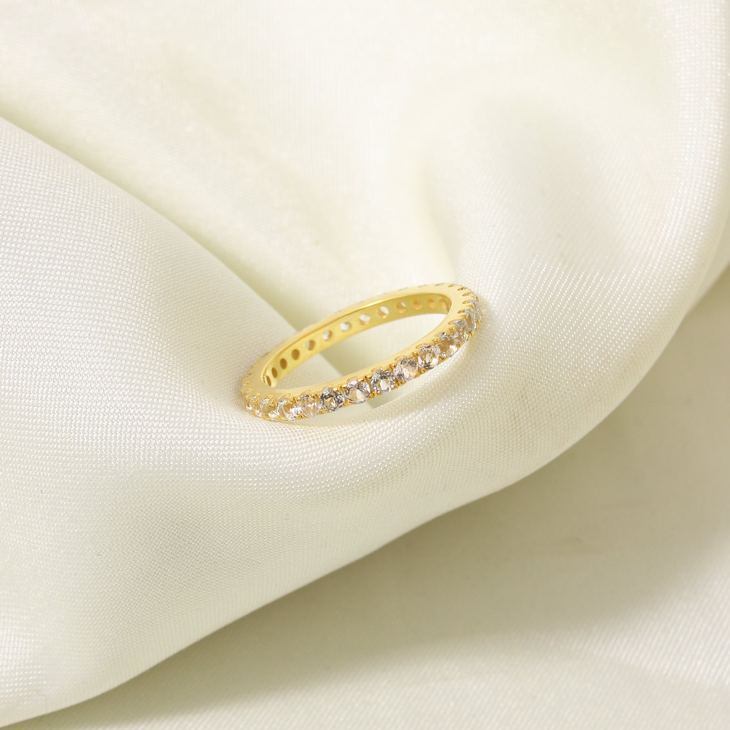 Natural White Topaz Eternity Ring – Sterling Silver for Timeless Elegance