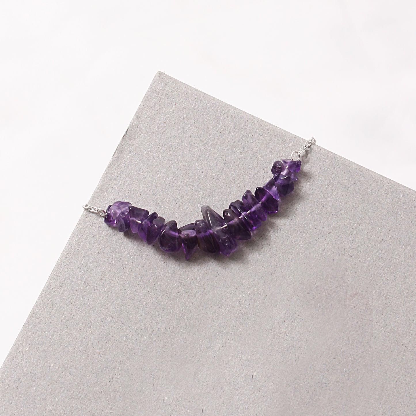 925 Sterling Silver Amethyst Beaded Chain Bracelet