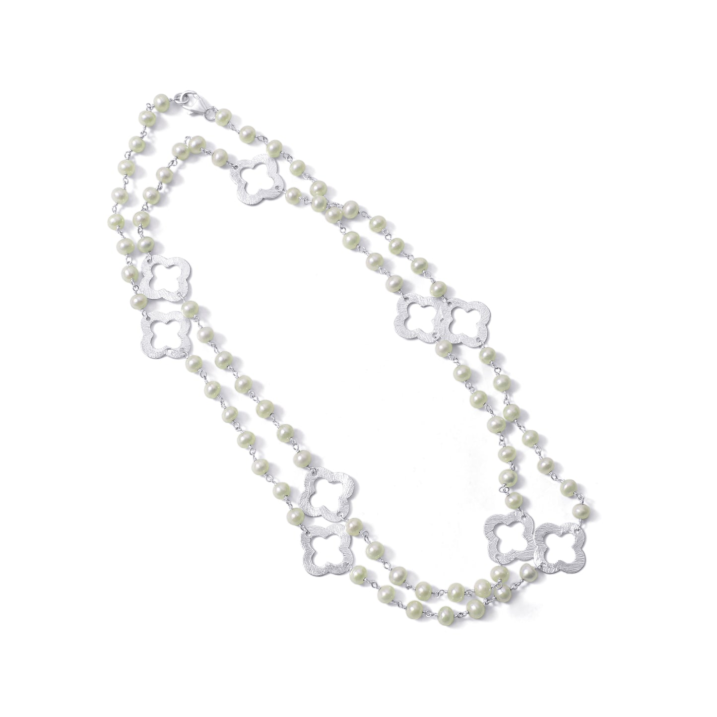 Elegant Natural Pearl and Sterling Silver Clover Necklace – Timeless Grace with Delicate Charm