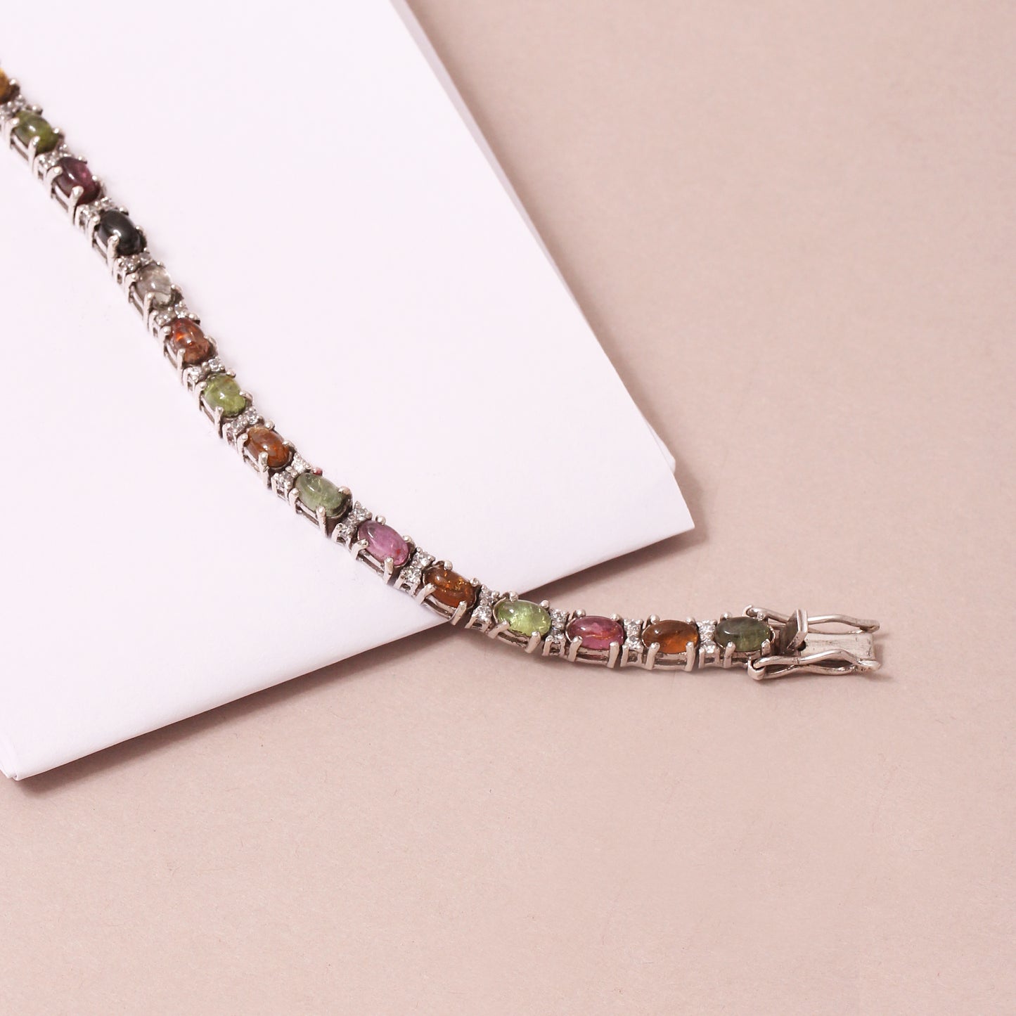 925 Sterling Silver Multi-Tourmaline Gemstone Tennis Bracelet – Vibrant Elegance for Every Occasion