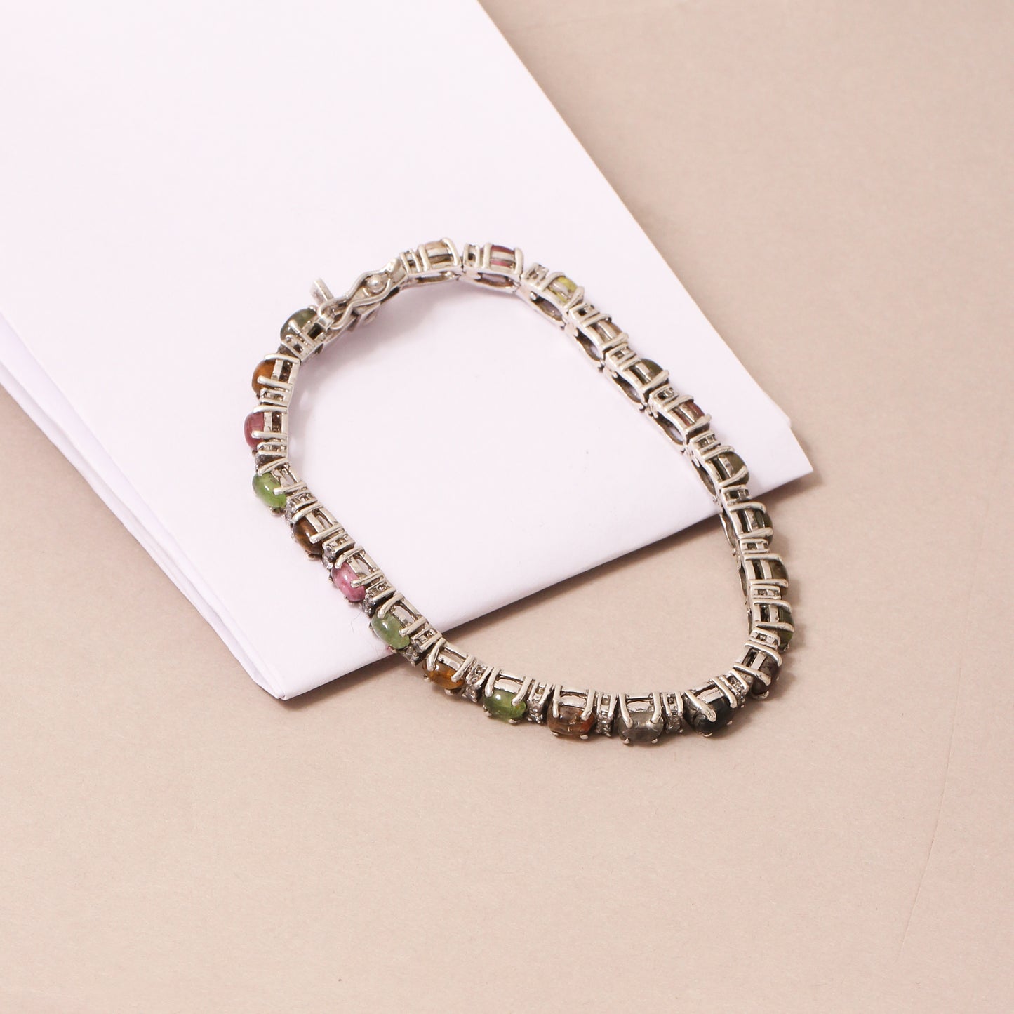 925 Sterling Silver Multi-Tourmaline Gemstone Tennis Bracelet – Vibrant Elegance for Every Occasion