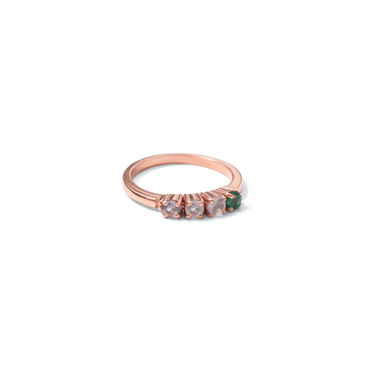 Natural Alexandrite, Rose Quartz, Moonstone & Emerald Gemstone Ring – Elegant Multi-Stone Jewelry