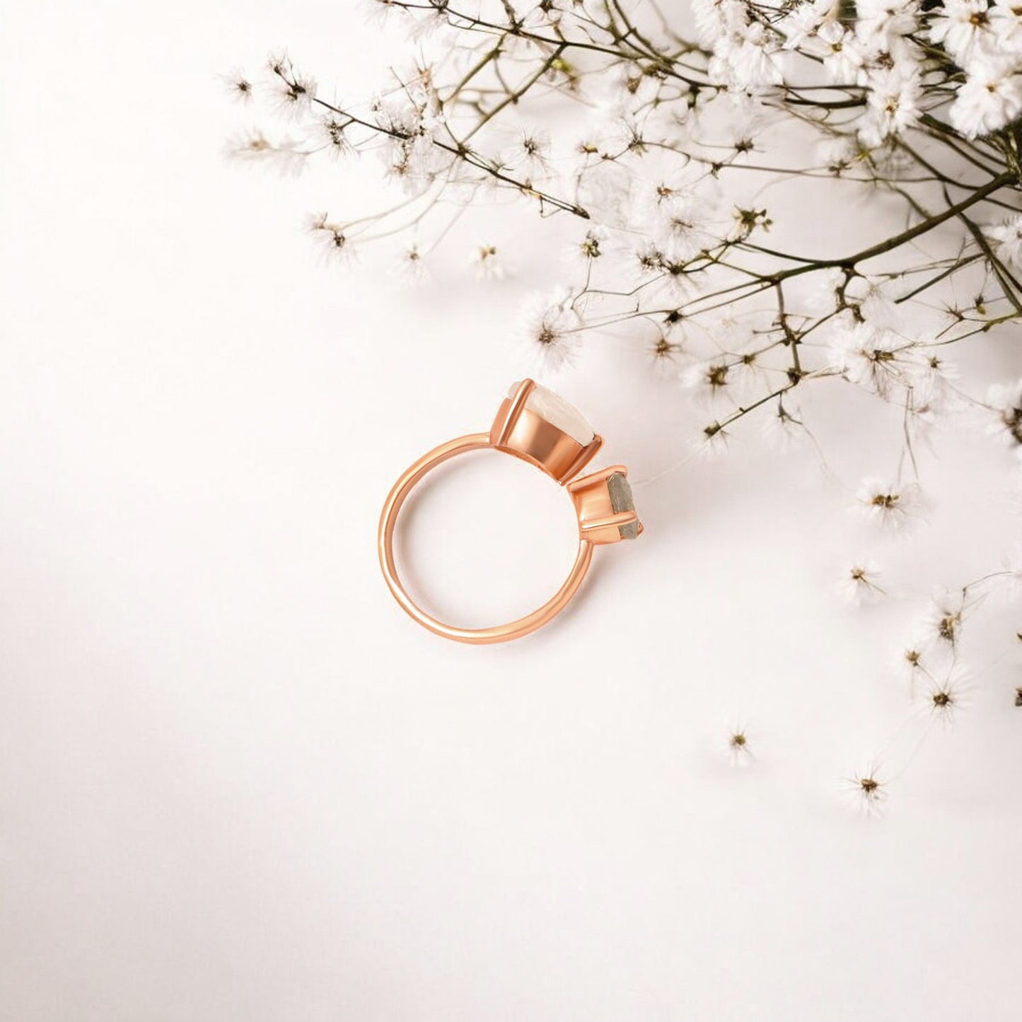 Labradorite & Moonstone Gemstone Ring – Intuition, Balance & Transformation