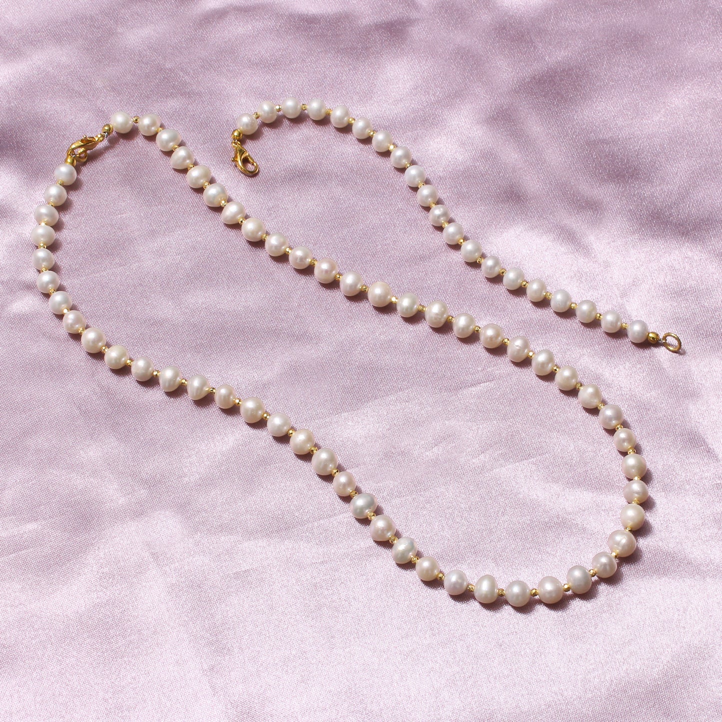 Pearl And Golden pyrite Beaded Gemstone Necklace