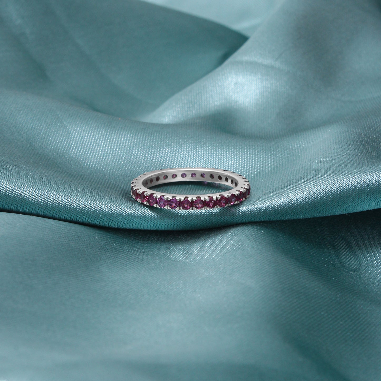 Natural Purple Garnet Eternity Band – 925 Sterling Silver Stacking Ring
