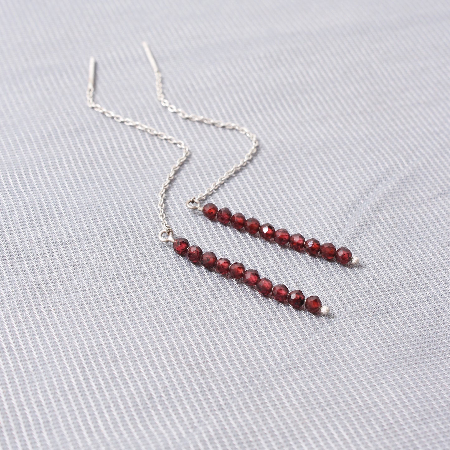 925 Sterling Silver Garnet Threader Earrings – Elegant Dangle Design