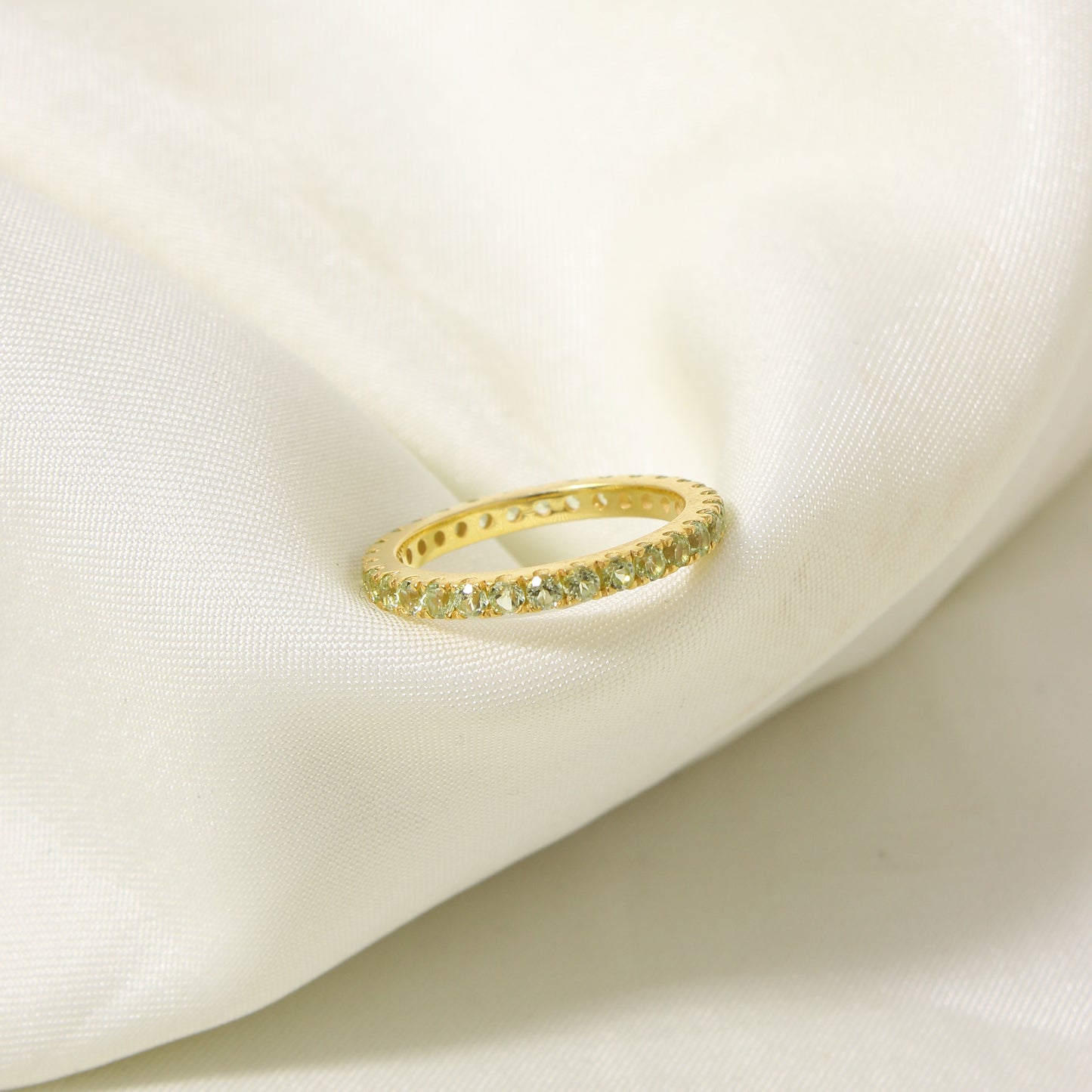 Natural Green Peridot Eternity Band – Sterling Silver Stackable Ring