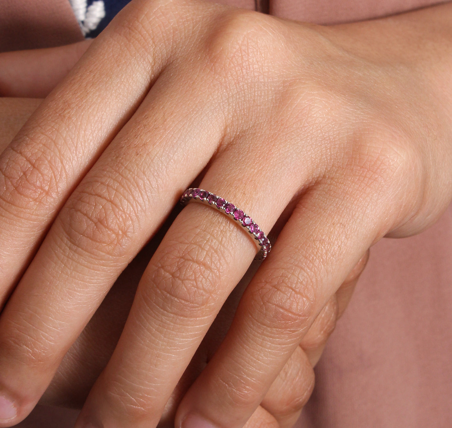 Natural Purple Garnet Eternity Band – 925 Sterling Silver Stacking Ring