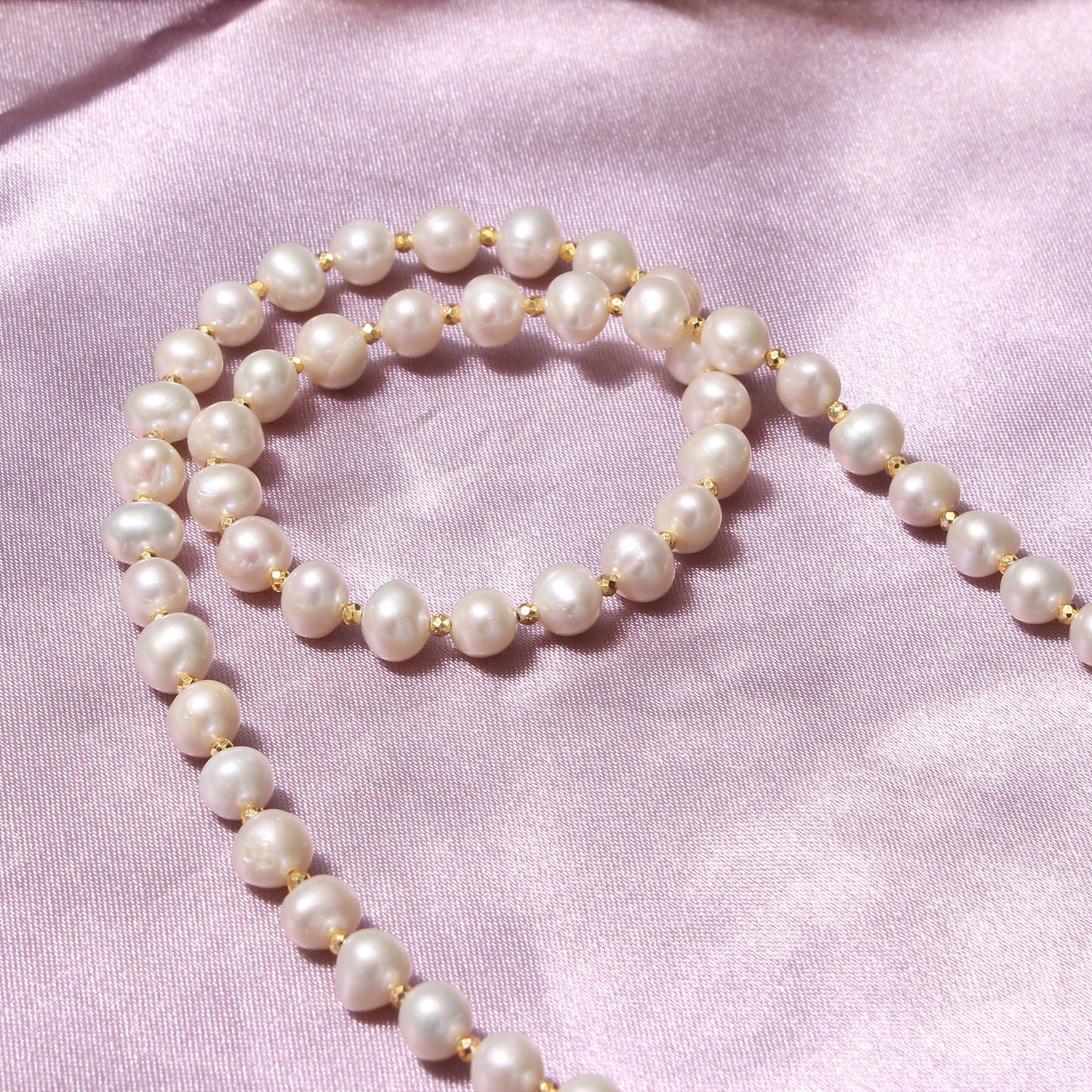 Pearl And Golden pyrite Beaded Gemstone Necklace