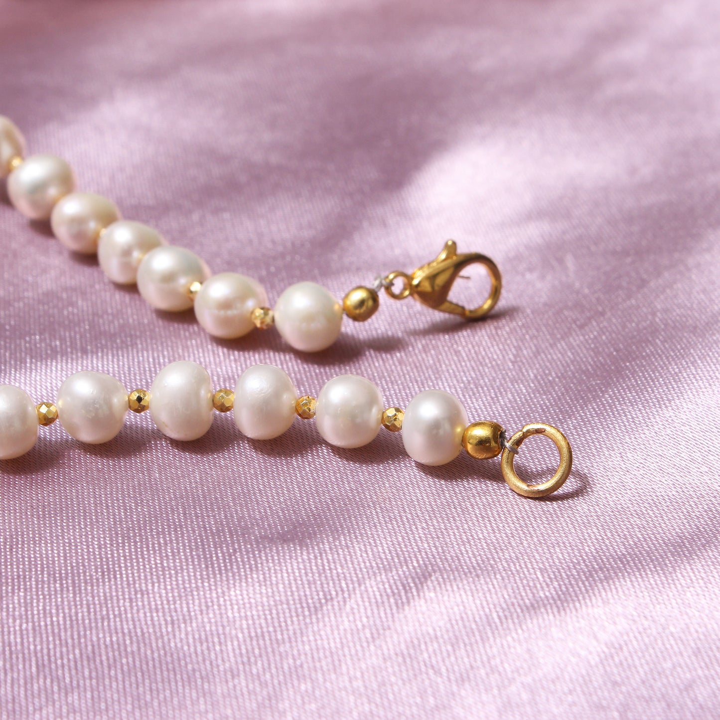 Pearl And Golden pyrite Beaded Gemstone Necklace